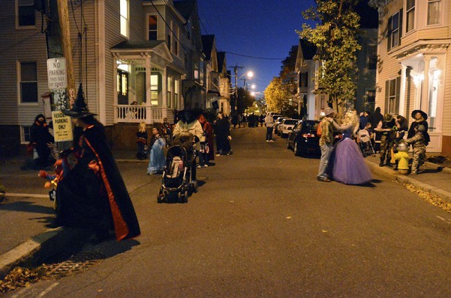 celebrating halloween in street