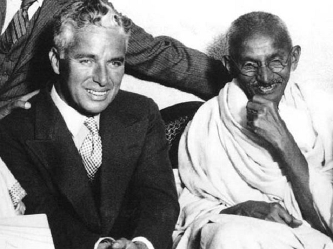 Charlie Chaplin with Indian leader Mahatma Gandhi