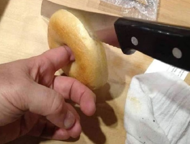 cutting bagels into half