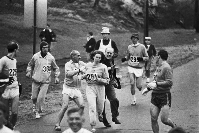 Kathy Switzer attempts to run