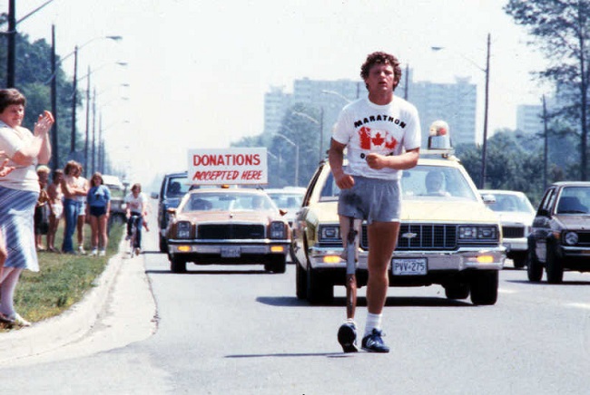 Terry Fox with blood stained shorts 