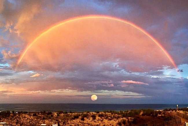 Beautiful sunset with rainbow