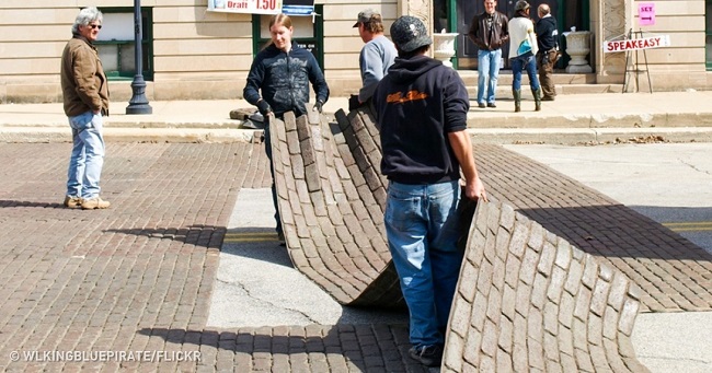 cobblestones were actually set on the ground!