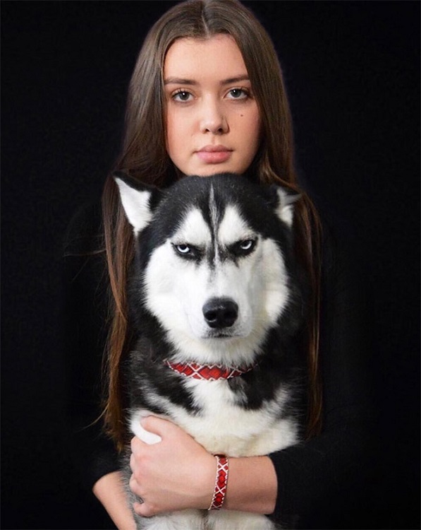 girl photoshoot with husky