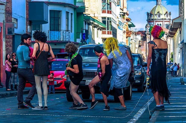 Men dress up as widows