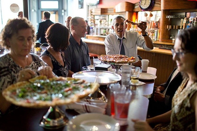 Barack Enjoying Pizza