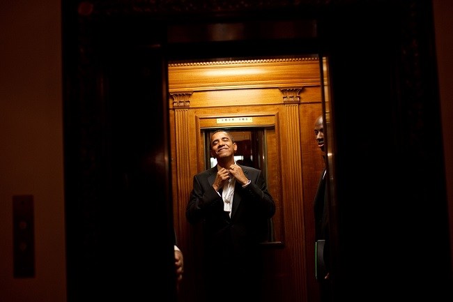 Barack Obama Riding the Elevator at the White House