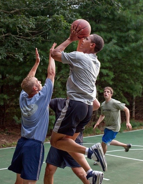 Obama Playing Basketball with staff