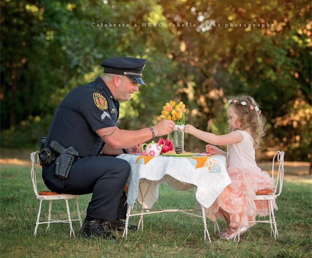 Police officer is invited to a tea party by the girl