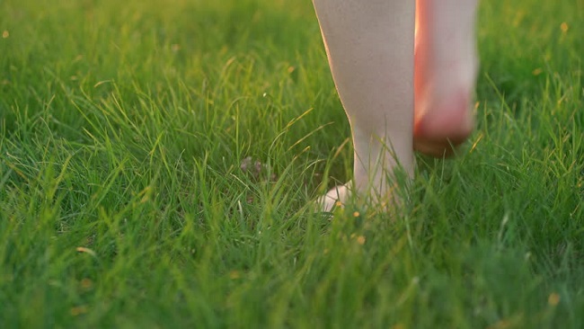 Walking barefoot on grass