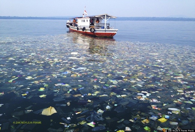 polluted toxic water clogged up with trash and pollution