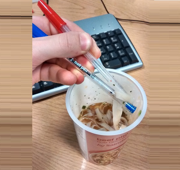 using pen as fork