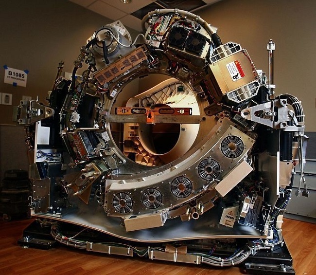 A CT scanner without its cover