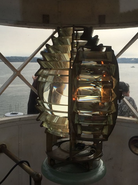 Inside of a lighthouse with original Fresnel lens