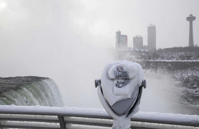 The frozen Niagara Falls can be seen in the picture