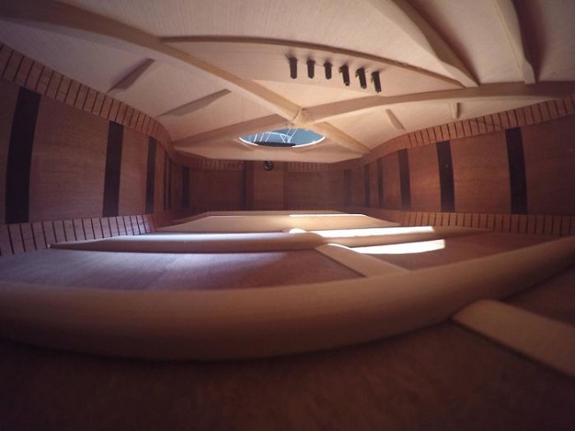 The inside of a guitar