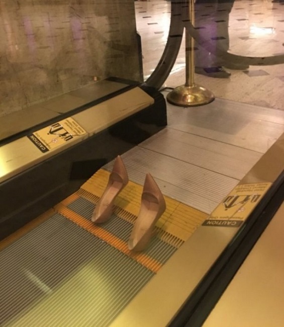 heels stuck in elevator