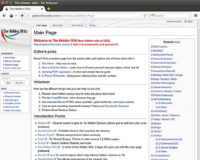 The Dark Wiki. The hidden onion Wiki