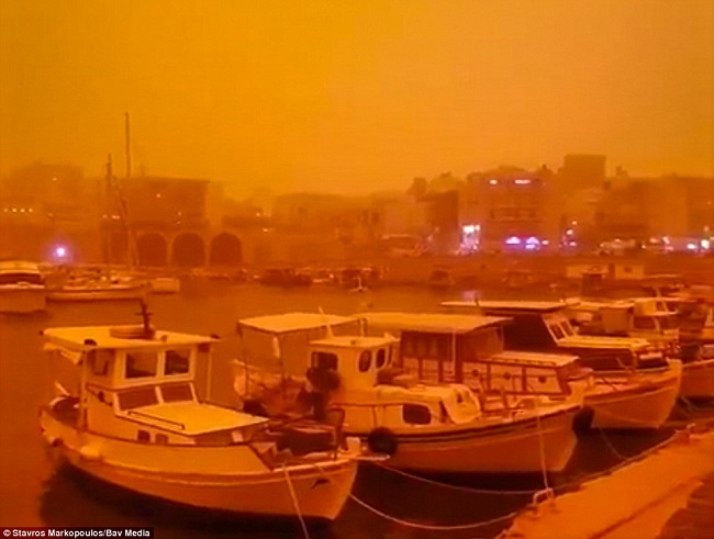 Crete Port turned a bright orange