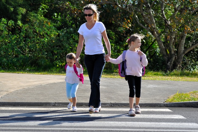 walking with kids on payment 