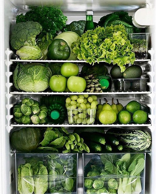 green vegitables in fridge