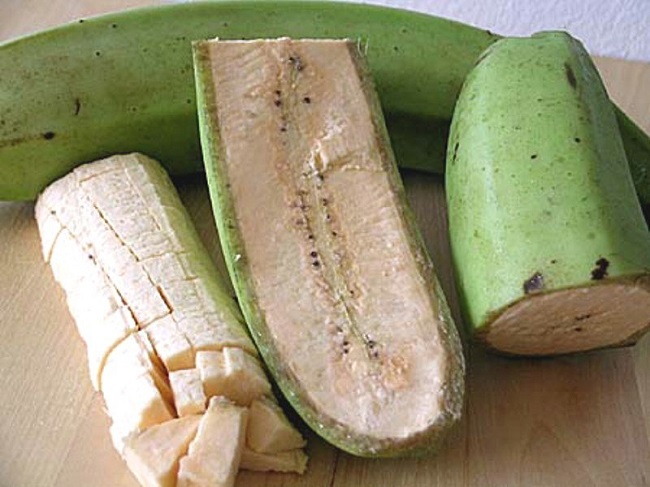 Half cut green banana