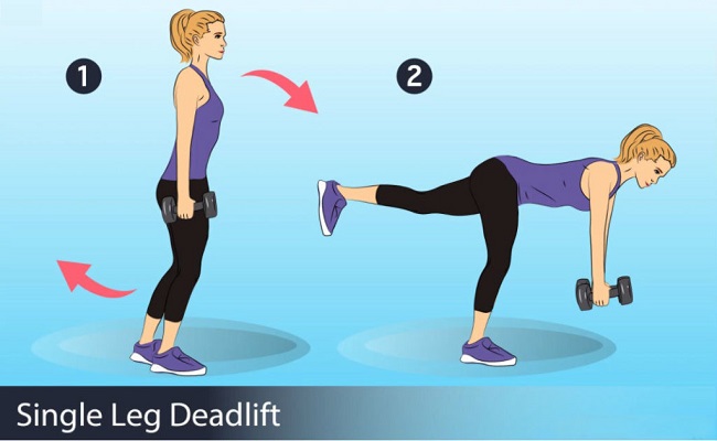 Single straight leg dumbbell deadlift