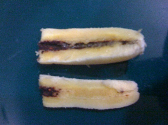 Unusual red spots in banana