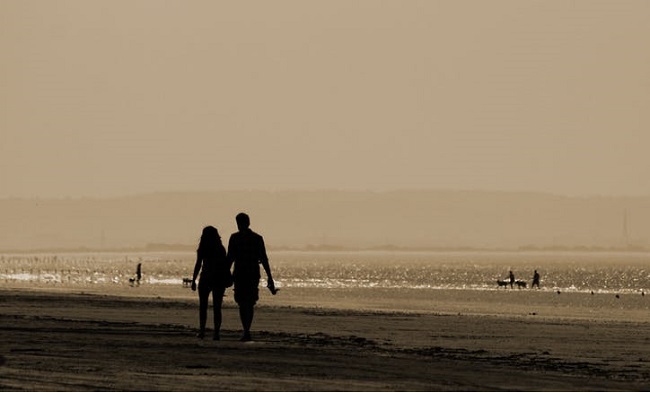 Walking on the beach.