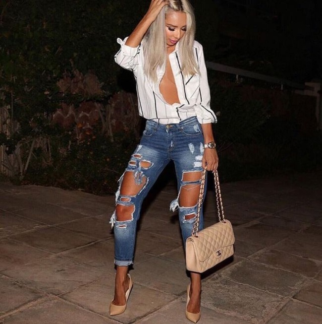 Wearing ripped denim at night