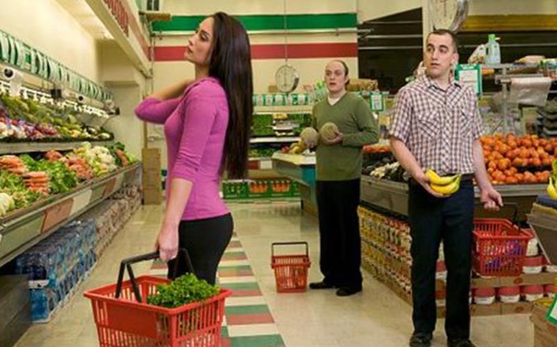 Curvaceous woman in a departmental store