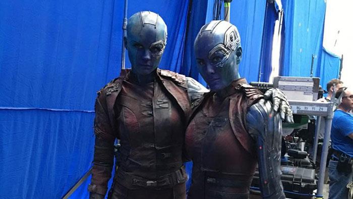 Karen Gillan and her stunt double Kelly Richardson