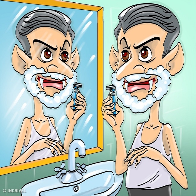 Shaving in Front of Mirror