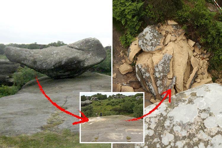 The damage caused to Brimham Rocks